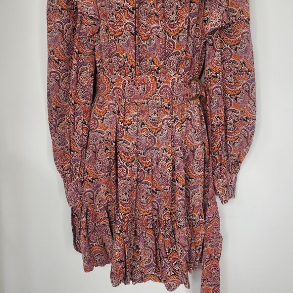 Ulla Johnson Luna 100% Silk Paisley Belted Mini Dress Goldenrod Purple Size 4 - Picture 6 of 11
